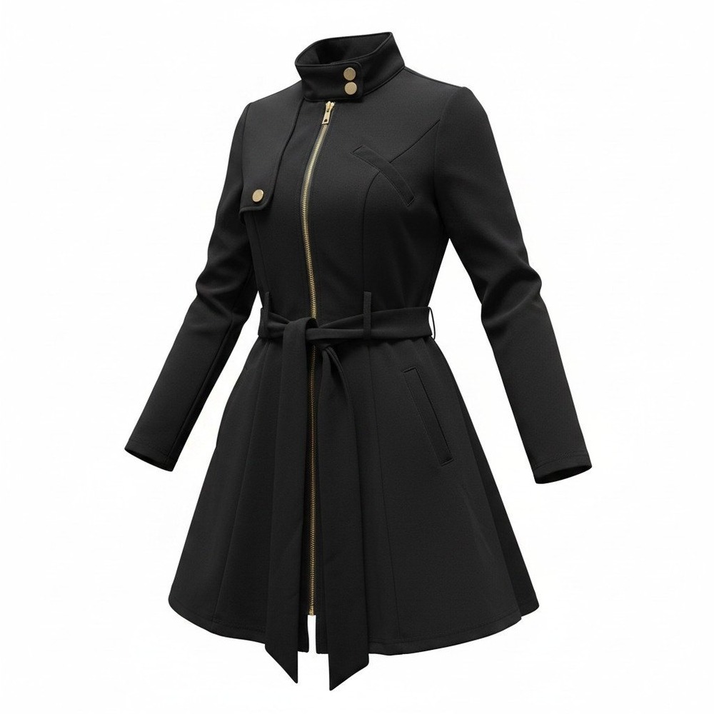 Fashion Nova Trench Mini Dress Womens XS Black Excellent Gold Zip Belted Pocket